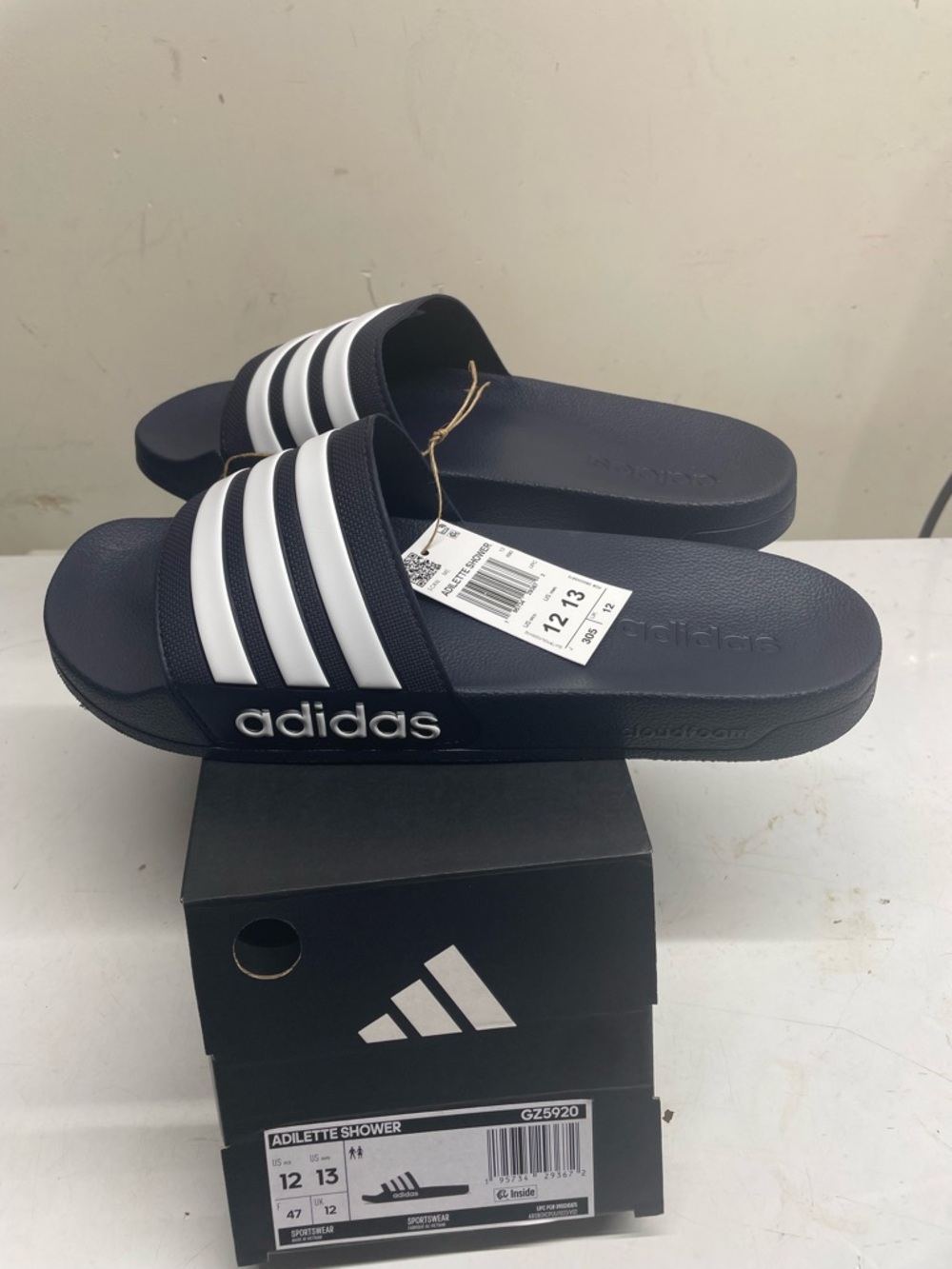 adidas Navy and White Slide Sandals
